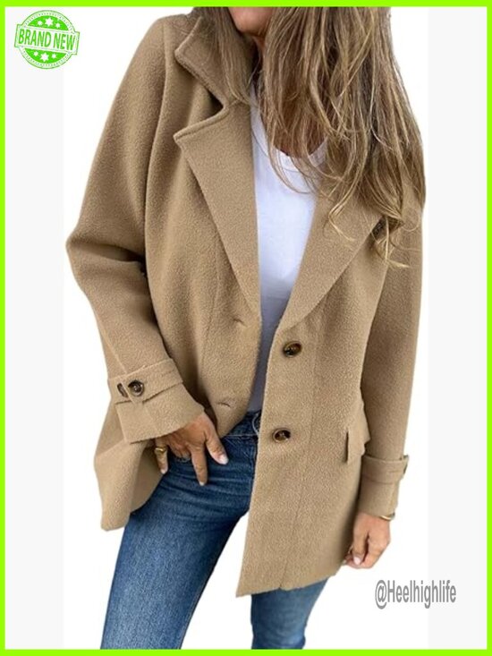 Jackets & Blazers - Wool Pea Coat Mid Length Trench Blazer Notch Lapel Thick Winter
